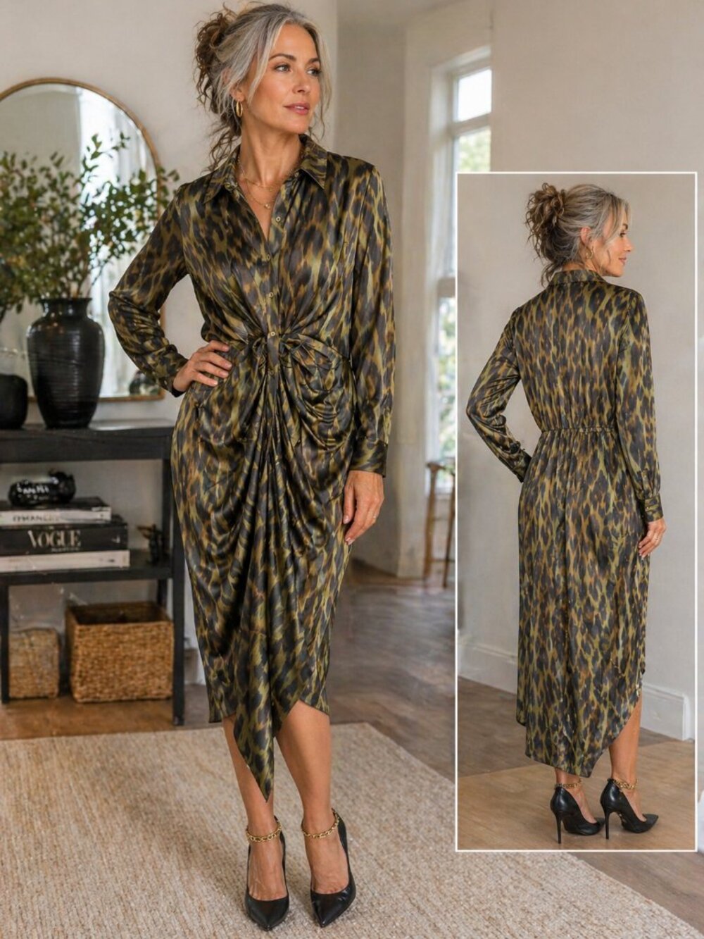 Betsey Johnson Leopard Print Shirt Dress | Statement Ruched Front | Size L